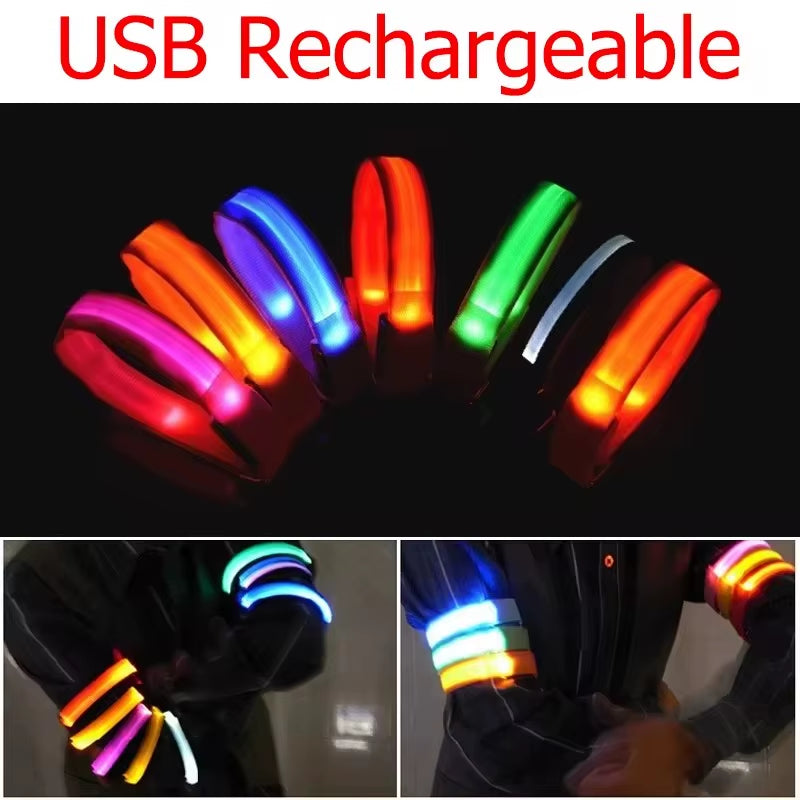 Outdoor Night Running Armband USB Rechargeable LED Light Sports Safety Belt Arm Leg Warning Wristband Cycling Bike Bicycle Light