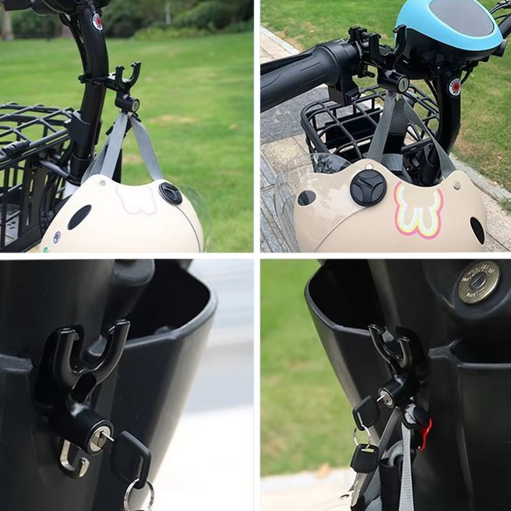 Universal Metal Motorcycle Helmet Lock Bike Handlebar Helmet Anti-Theft Safety Lock Accessories Wih Hooks and Two Keys
