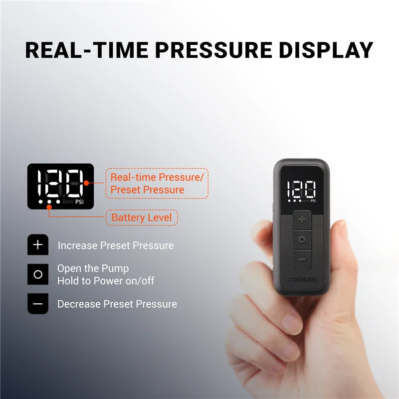 X1 Mini Electric Bike Pump 120PSI 500Mah Portable Rechargeable MTB Bike Air Digital Inflator Schrader Presta Tire Valve