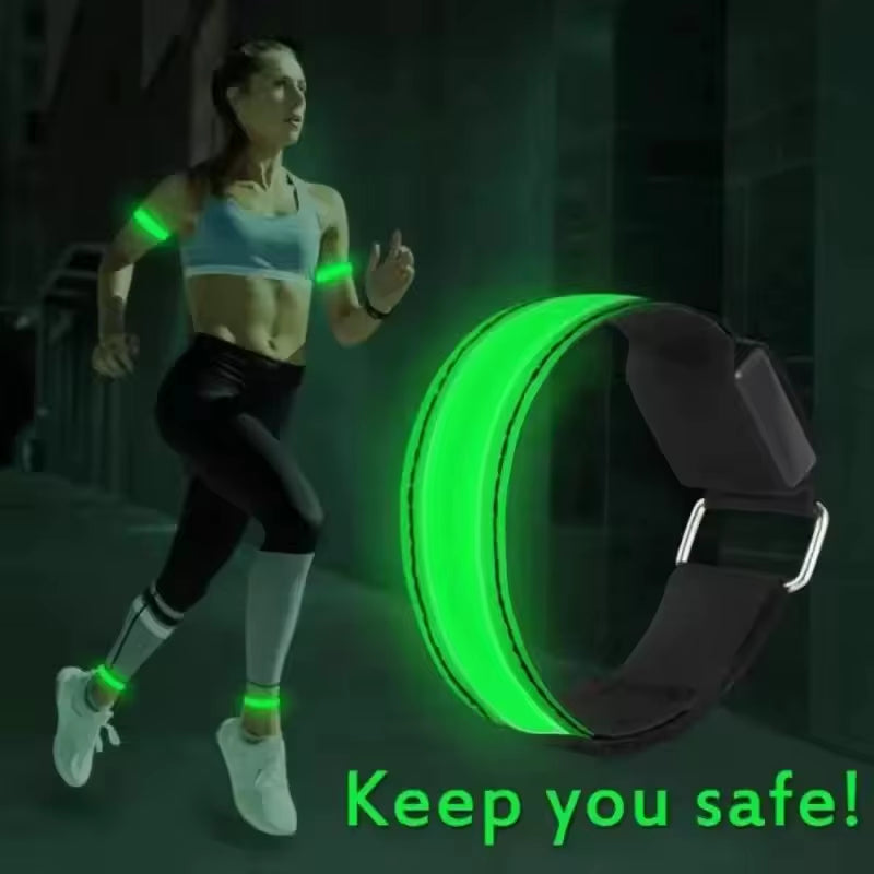 Outdoor Night Running Armband USB Rechargeable LED Light Sports Safety Belt Arm Leg Warning Wristband Cycling Bike Bicycle Light