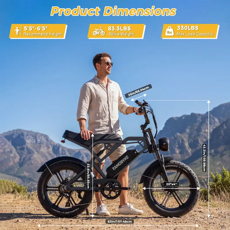 【Summervibes】1500W Peak Modern Moped-Style Retro Sport Ebike for Adults, 20'' Fat Tire Off-Road Ebike, 30Mph Speed, 34-70Miles PAS Range, 48V15.6Ah Lithium Battery, Waterproof BMS, UL Safety Certified