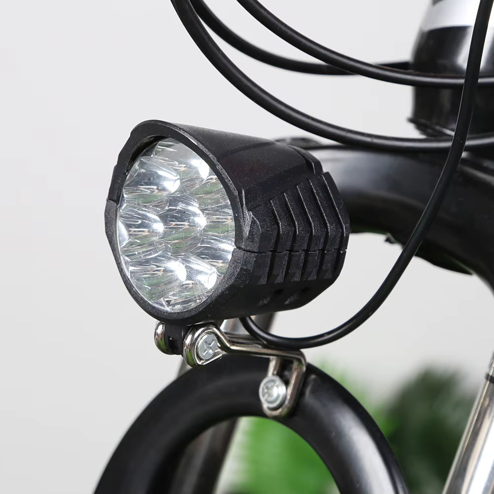 36/48/60V Electric Bicycle Light with Horn 18W 9 LED Electric Scooter LED Front Light Waterproof High Power Headlight for E-Bike