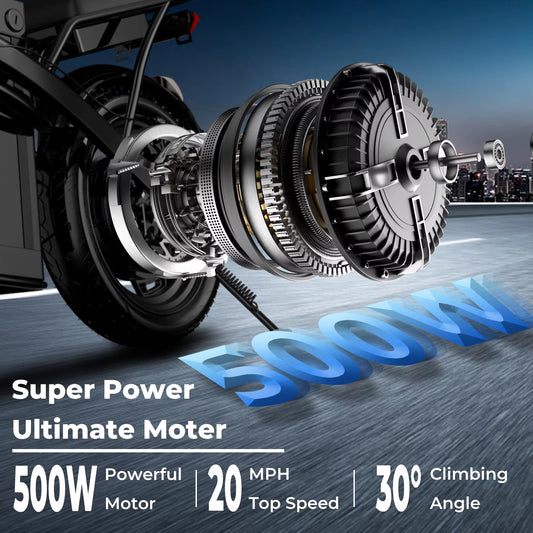 500W Adult Electric Bike, 20 MPH, 48V 10.4Ah Removable Battery, 14 Inch Folding Electric Bike, Multi-Shock Absorption