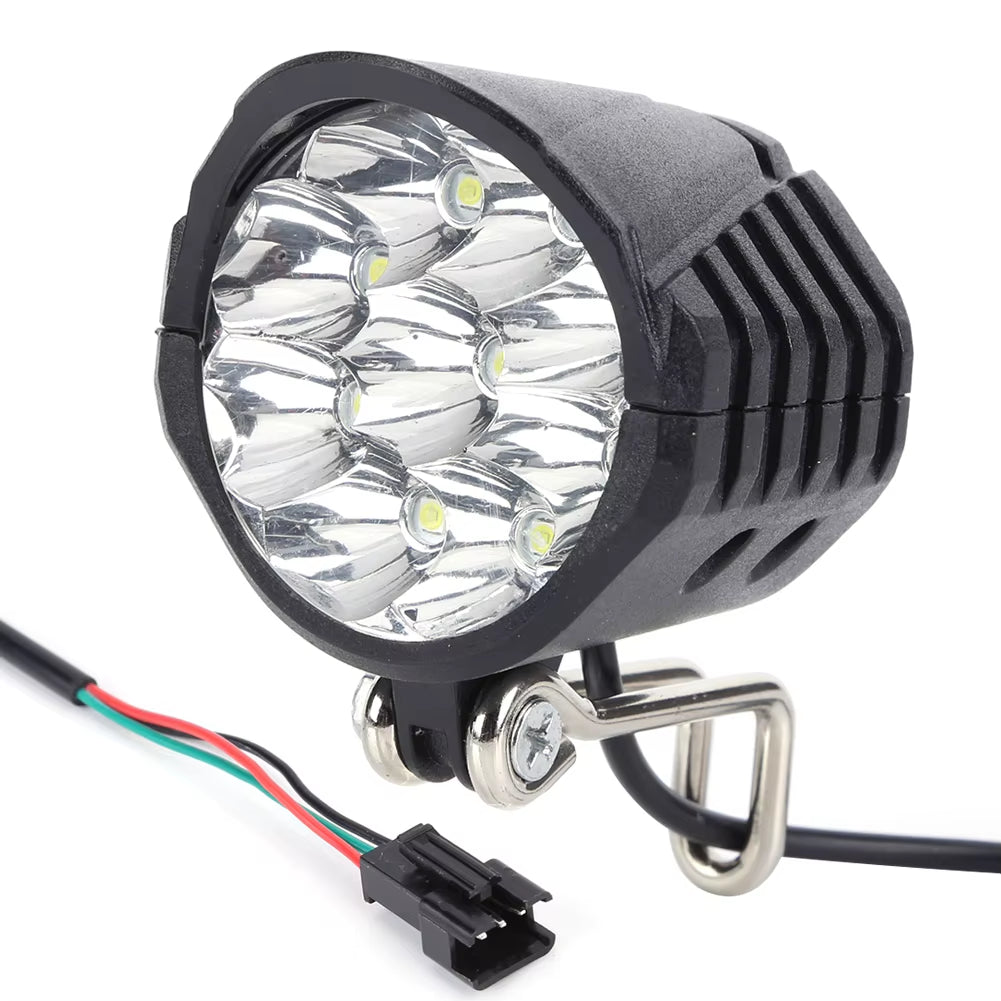 36/48/60V Electric Bicycle Light with Horn 18W 9 LED Electric Scooter LED Front Light Waterproof High Power Headlight for E-Bike