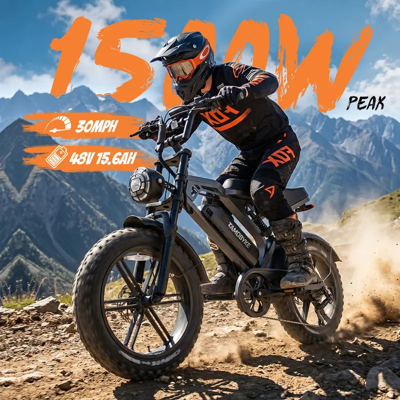 【Summervibes】1500W Peak Modern Moped-Style Retro Sport Ebike for Adults, 20'' Fat Tire Off-Road Ebike, 30Mph Speed, 34-70Miles PAS Range, 48V15.6Ah Lithium Battery, Waterproof BMS, UL Safety Certified