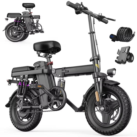 14 Inch Folding Electric Bike 750W Peak Motor 48V 12Ah 24 MPH Foldable Ebike Adults Dual Disc Brakes Wholesale