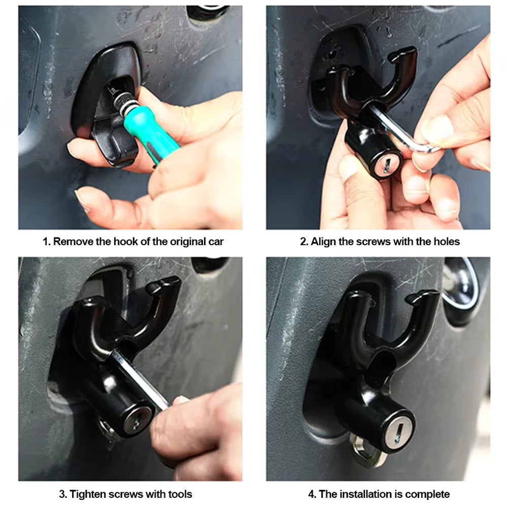 Universal Metal Motorcycle Helmet Lock Bike Handlebar Helmet Anti-Theft Safety Lock Accessories Wih Hooks and Two Keys