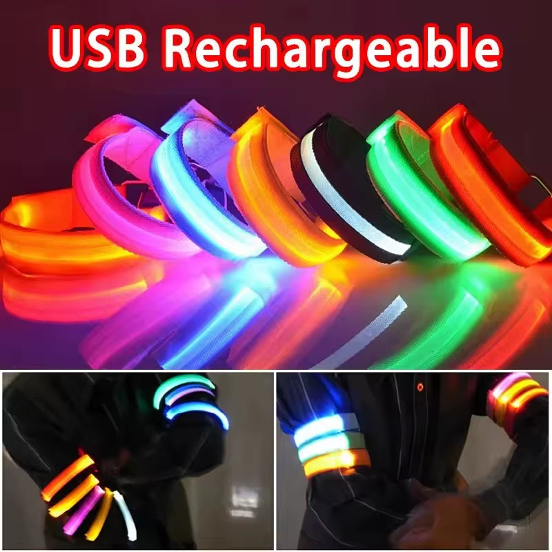 Outdoor Night Running Armband USB Rechargeable LED Light Sports Safety Belt Arm Leg Warning Wristband Cycling Bike Bicycle Light