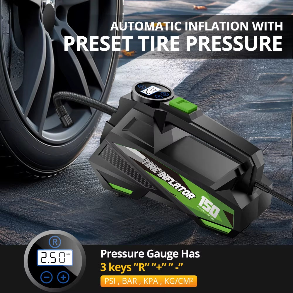 Car Air Pump Air Compressor 12V 150Psi Electric Wireless Portable Tire Inflator Pump for Motorcycle Bicycle Car Tyre Ball
