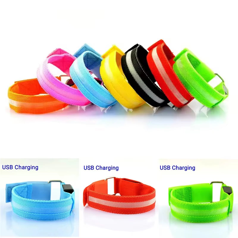 Outdoor Night Running Armband USB Rechargeable LED Light Sports Safety Belt Arm Leg Warning Wristband Cycling Bike Bicycle Light