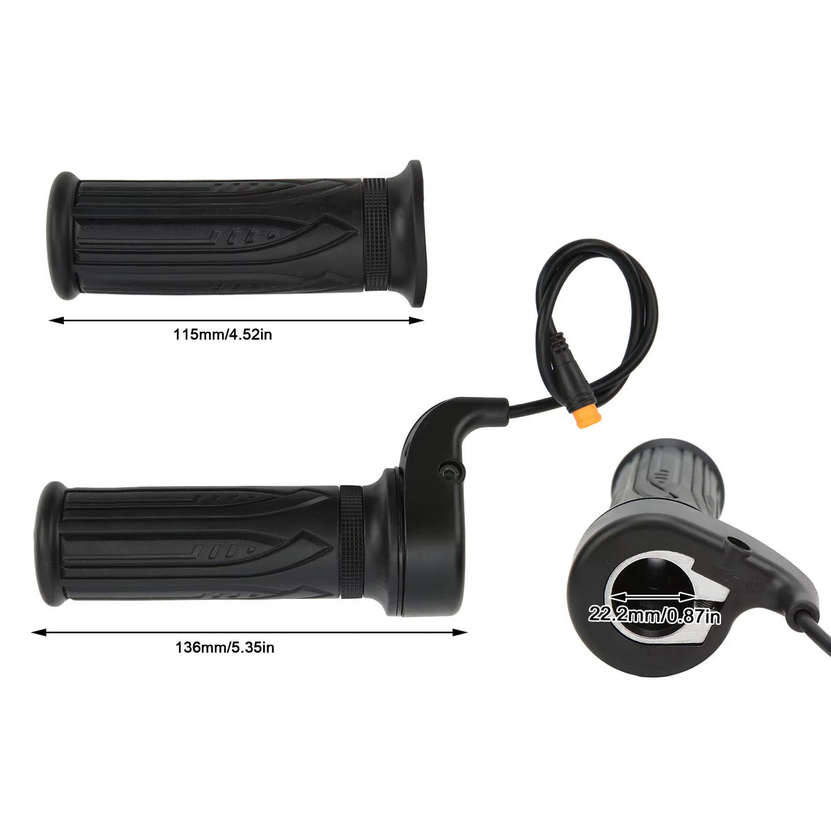 Electric Bike Throttle with 3 Pin Waterproof Connector 20X Scooter Speed Throttle Handle 12V to 72V for 22.2Mm Handlebar